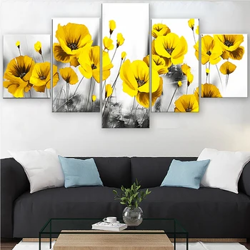 Plátno Na Stenu Článok 5 Panel Žltý Kvet Krajiny Tlačí Modulárny Obrázky, Plagáty Domova Obývacia Izba Dekorácie, Obrazy